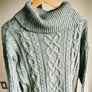 Loft Sage Green Cable Knit Tunic Sweater - Size L